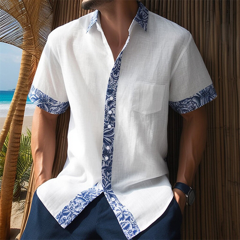 Cămașă pentru bărbați cu model floral imprimat cu rever în aer liber Stradă cu mânecă scurtă cu imprimeu Îmbrăcăminte Designer de modă Casual Moale