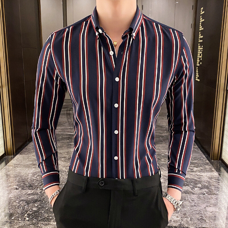 Camisas De Hombre Îmbrăcăminte de lux coreeană Cămăși sociale noi cu mânecă lungă în dungi pentru bărbați Bluză formală informală de afaceri Homme 5XL-M