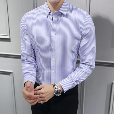 Ανδρικό μακρυμάνικο κορεάτικο μοντέρνο πουκάμισο casual ριγέ μακρυμάνικο φθινοπωρινό μόδας Ανδρικά ρούχα casual