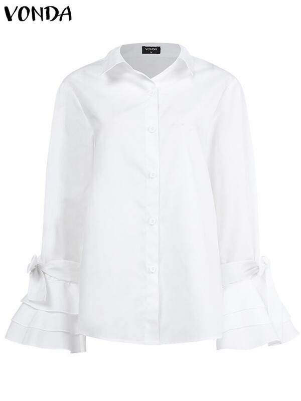 Elegantne kontoripluus Naiste moodsad särgid, tuunika 2024 VONDA pikkade varrukatega topid vabaaja täisnööpidega peopluusid, naiselikud