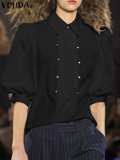 VONDA Ženske elegantne košulje Ljeto 2024. Modne bluze s polupuf rukavima Topovi tunike Ležerne jednobojne Blusas Femininas
