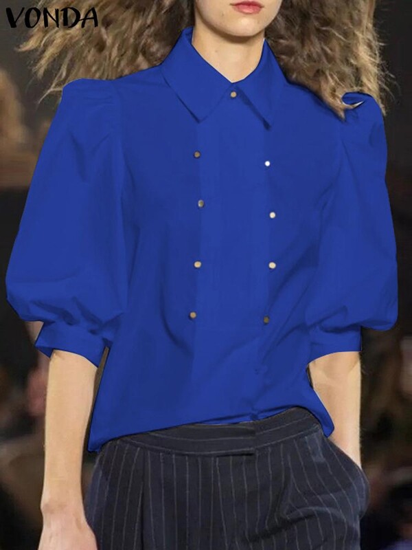 VONDA Ženske elegantne košulje Ljeto 2024. Modne bluze s polupuf rukavima Topovi tunike Ležerne jednobojne Blusas Femininas