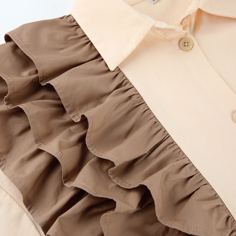 Ebaregulaarne volangidega särk naistele 2023 avar üherealine topp naistele kontrastset värvi vabaaja revääridega kontori naiste särk