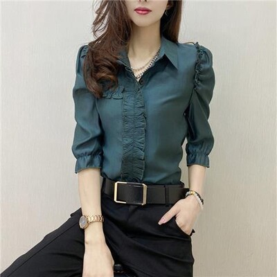 Naiste riided Slim Basic üherealine pluus Mood söödav puuseen, voldid pendeldamine 2023 kevadsuvi üherealine särk