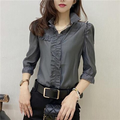 Naiste riided Slim Basic üherealine pluus Mood söödav puuseen, voldid pendeldamine 2023 kevadsuvi üherealine särk