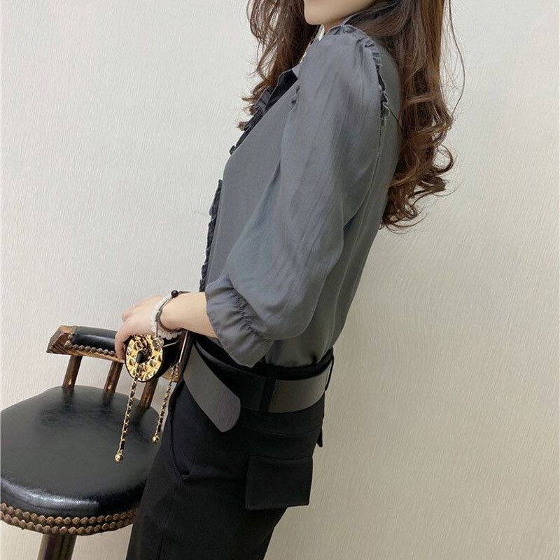 Naiste riided Slim Basic üherealine pluus Mood söödav puuseen, voldid pendeldamine 2023 kevadsuvi üherealine särk