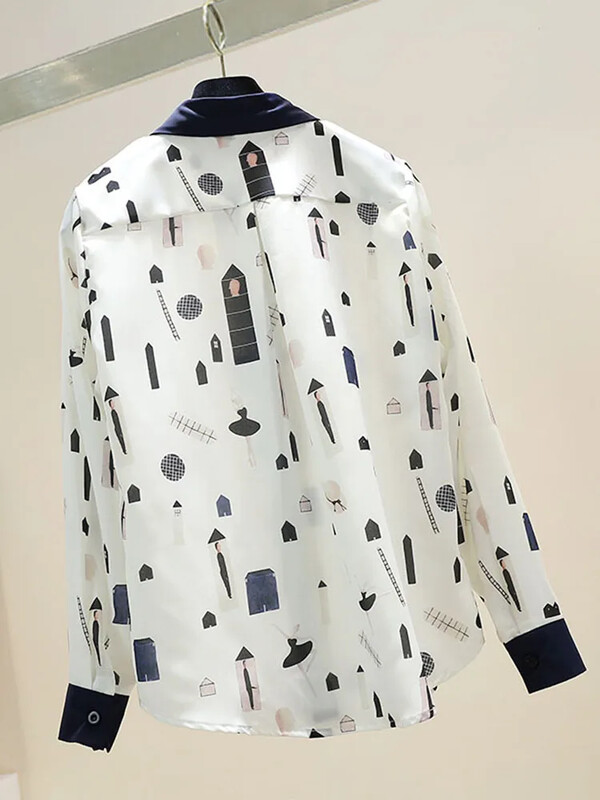 Kevad-sügis naiste pluusid Prantsuse stiilis kontrastsusega värvitrükiga särk Uus pikkade varrukatega naiste topid LL331