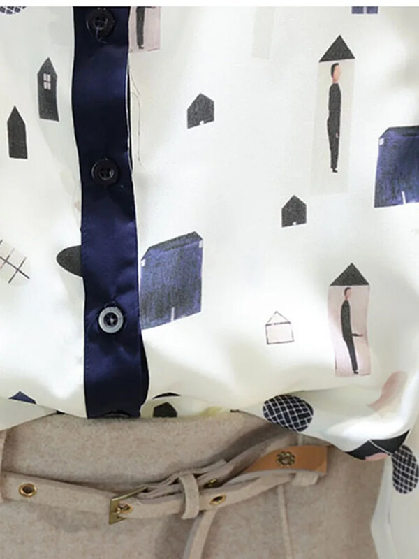 Kevad-sügis naiste pluusid Prantsuse stiilis kontrastsusega värvitrükiga särk Uus pikkade varrukatega naiste topid LL331