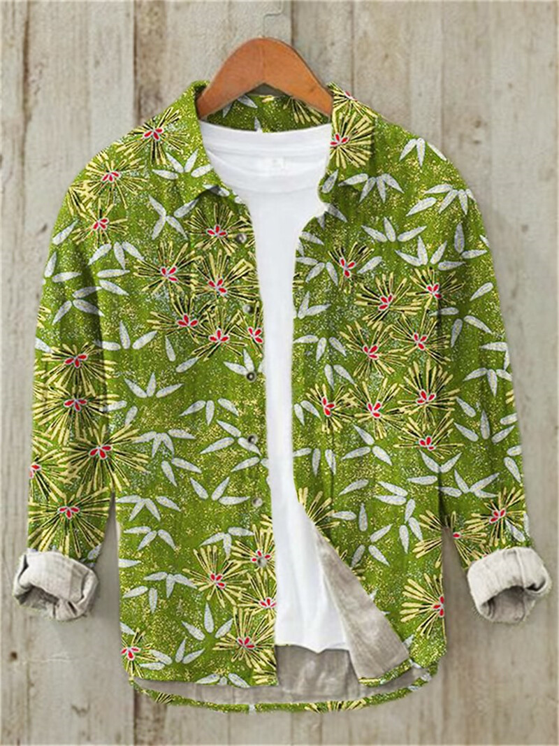 Ανδρικό vintage Fish, λινό, άνετο πουκάμισο, καθημερινό πουκάμισο που αναπνέει παραλία, λαιμόκοψη Polo, μακρυμάνικο