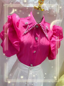 Šifonska košulja s puf rukavima u korejskom stilu s kamenčićima i šiljastim ovratnikom Nova modna bluza kratkih rukava za ljeto 2024. Ženske majice