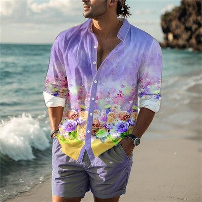 2024 Νέα καλοκαιρινά ανδρικά πουκάμισα μοντέρνα και casual μονόχρωμα με τυπωμένα κουμπιά πέτο Ρούχα υψηλής ποιότητας Top Street