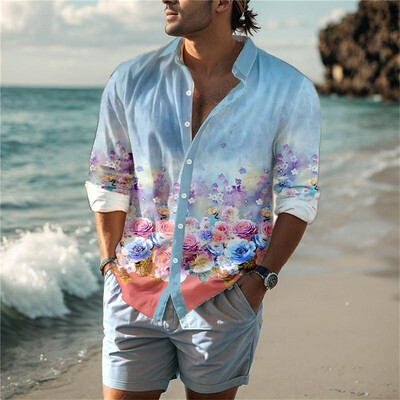 2024 Νέα καλοκαιρινά ανδρικά πουκάμισα μοντέρνα και casual μονόχρωμα με τυπωμένα κουμπιά πέτο Ρούχα υψηλής ποιότητας Top Street