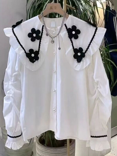 Ženska Peter Pan ovratnik s jednorednim kopčanjem i dugim rukavima, ležerna košulja s cvijećem, ženska proljeće 2022., korejska djevojka, šik, slatka bluza s volanima