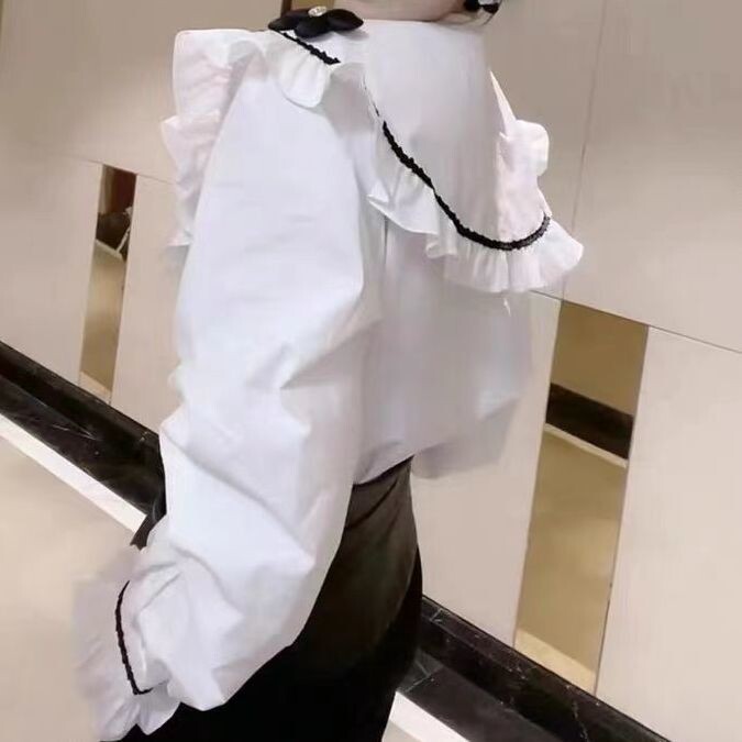 Ženska Peter Pan ovratnik s jednorednim kopčanjem i dugim rukavima, ležerna košulja s cvijećem, ženska proljeće 2022., korejska djevojka, šik, slatka bluza s volanima