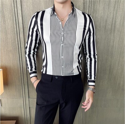 Prugaste košulje u britanskom stilu, muške svečane poslovne košulje dugih rukava, ležerna uska haljina, ulična odjeća, odjeća za društvene zabave
