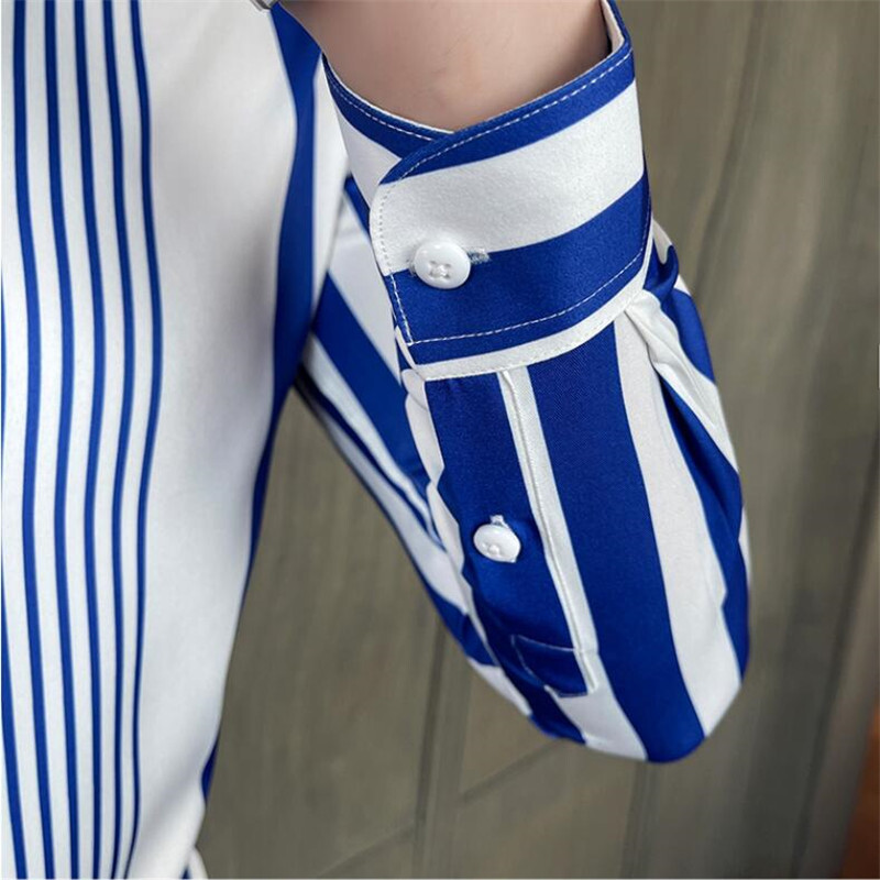 Prugaste košulje u britanskom stilu, muške svečane poslovne košulje dugih rukava, ležerna uska haljina, ulična odjeća, odjeća za društvene zabave