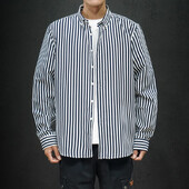 Korejska prugasta košulja dugih rukava Muška odjeća Jednostavna uska poslovna ležerna bluza Homme Muške košulje Trenirke