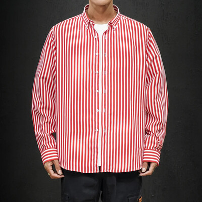 Korejska prugasta košulja dugih rukava Muška odjeća Jednostavna uska poslovna ležerna bluza Homme Muške košulje Trenirke