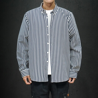 Korejska prugasta košulja dugih rukava Muška odjeća Jednostavna uska poslovna ležerna bluza Homme Muške košulje Trenirke