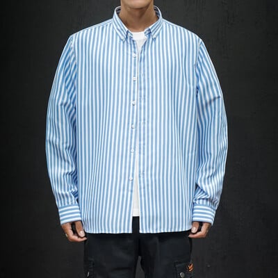 Korejska prugasta košulja dugih rukava Muška odjeća Jednostavna uska poslovna ležerna bluza Homme Muške košulje Trenirke