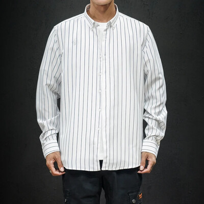 Korejska prugasta košulja dugih rukava Muška odjeća Jednostavna uska poslovna ležerna bluza Homme Muške košulje Trenirke