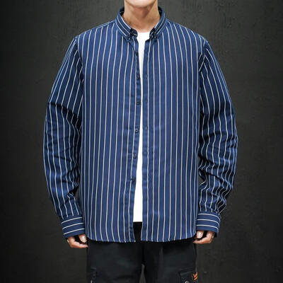 Korejska prugasta košulja dugih rukava Muška odjeća Jednostavna uska poslovna ležerna bluza Homme Muške košulje Trenirke