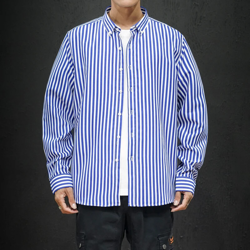 Korejska prugasta košulja dugih rukava Muška odjeća Jednostavna uska poslovna ležerna bluza Homme Muške košulje Trenirke