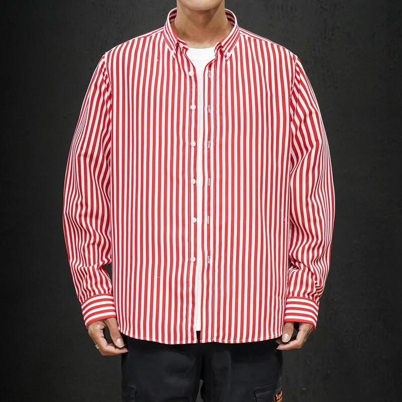 Korejska prugasta košulja dugih rukava Muška odjeća Jednostavna uska poslovna ležerna bluza Homme Muške košulje Trenirke