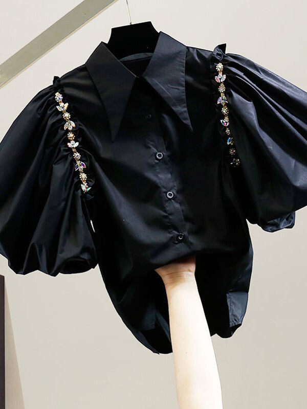 XFPV 2023, modă de vară, mărgele dulce, decorație cu diamante, tendință, temperament, solid, tricou cu mâneci bufante scurte, top pentru femei SM2881