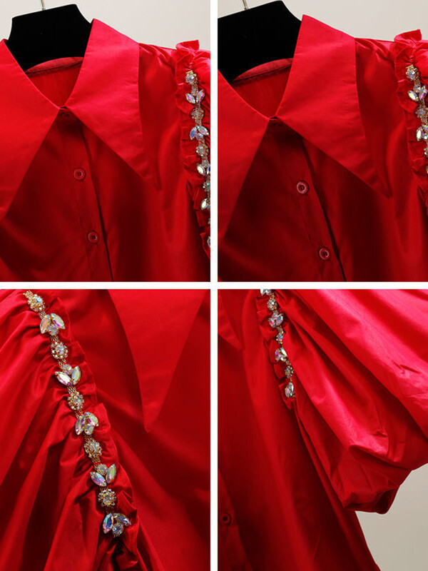 XFPV 2023, modă de vară, mărgele dulce, decorație cu diamante, tendință, temperament, solid, tricou cu mâneci bufante scurte, top pentru femei SM2881