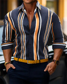 Ανδρικό μακρυμάνικο πουκάμισο με κουμπιά με ριγέ σχέδιο, ανδρικά μπλουζάκια casual για άνοιξη και φθινόπωρο, Υψηλής ποιότητας μαλακό ύφασμα Oversized 6XL