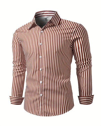 Ανδρικό μακρυμάνικο πουκάμισο με κουμπιά με ριγέ σχέδιο, ανδρικά μπλουζάκια casual για άνοιξη και φθινόπωρο, Υψηλής ποιότητας μαλακό ύφασμα Oversized 6XL