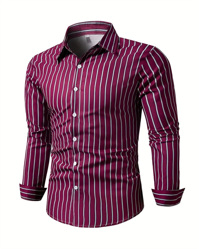 Ανδρικό μακρυμάνικο πουκάμισο με κουμπιά με ριγέ σχέδιο, ανδρικά μπλουζάκια casual για άνοιξη και φθινόπωρο, Υψηλής ποιότητας μαλακό ύφασμα Oversized 6XL