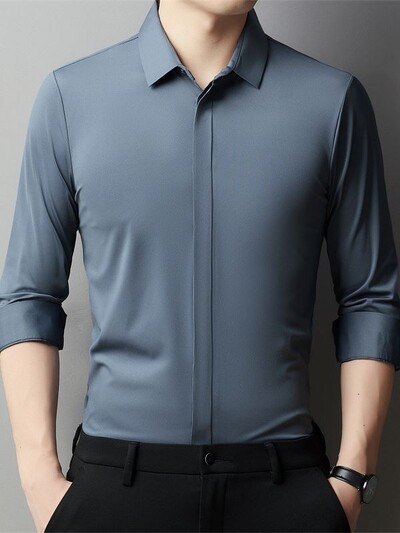 Muška ljetna košulja kratkih rukava Visoko elastična i besprijekorna cotta nova majica dugih rukava, tanka spandex koja se ne pegla, poslovna slobodno vrijeme