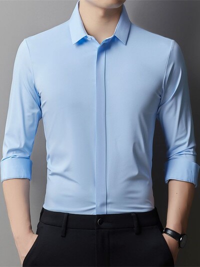 Muška ljetna košulja kratkih rukava Visoko elastična i besprijekorna cotta nova majica dugih rukava, tanka spandex koja se ne pegla, poslovna slobodno vrijeme