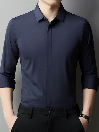 Muška ljetna košulja kratkih rukava Visoko elastična i besprijekorna cotta nova majica dugih rukava, tanka spandex koja se ne pegla, poslovna slobodno vrijeme