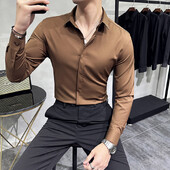 Cămașă de înaltă calitate, solidă, pentru bărbați, simplă, cu mânecă lungă, cămăși de afaceri slim fit, cămașă socială casual, plus dimensiune 4XL-M