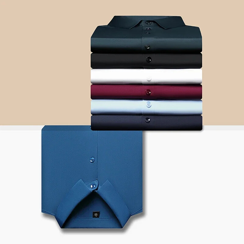 Bešavna poslovna svilenkasta visokoelastična muška košulja s dugim rukavima protiv bora, formalna, društvena, jednobojna, ne glačana, ležerna