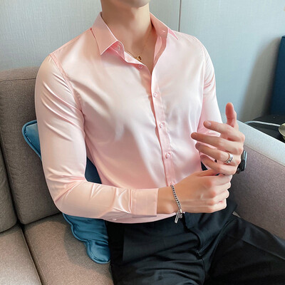 Jednobojna jednobojna svečana košulja visoke kvalitete u 10 boja, jednostavne, uske poslovne košulje s dugim rukavima, Homme, ležerna košulja, velika veličina 5XL-M