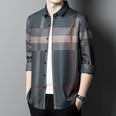 MLSHP Bešavne muške svečane košulje Luksuzne bešavne poslovne ležerne muške košulje dugih rukava Proljetne i jesenske tanke muške košulje 4XL