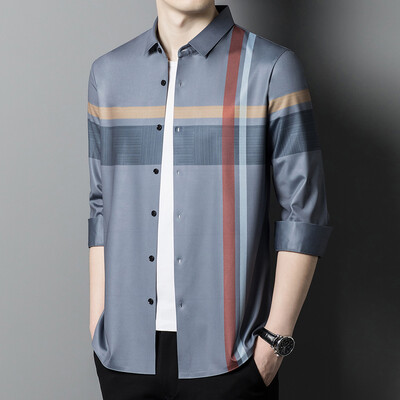 MLSHP Bešavne muške svečane košulje Luksuzne bešavne poslovne ležerne muške košulje dugih rukava Proljetne i jesenske tanke muške košulje 4XL