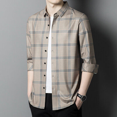 MLSHP Bešavne muške svečane košulje Luksuzne bešavne poslovne ležerne muške košulje dugih rukava Proljetne i jesenske tanke muške košulje 4XL