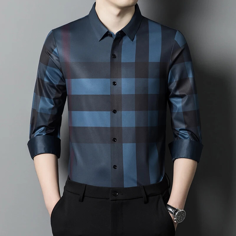 MLSHP Bešavne muške svečane košulje Luksuzne bešavne poslovne ležerne muške košulje dugih rukava Proljetne i jesenske tanke muške košulje 4XL