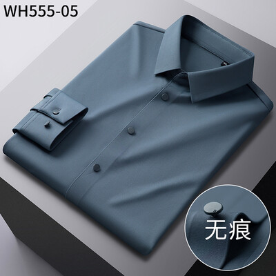 Νέο, υψηλής ελαστικότητας, μη σιδερένιο ανδρικό πουκάμισο μακρυμάνικο κορυφαίας ποιότητας λεπτό μονόχρωμο επίσημο φόρεμα πολυτελείας