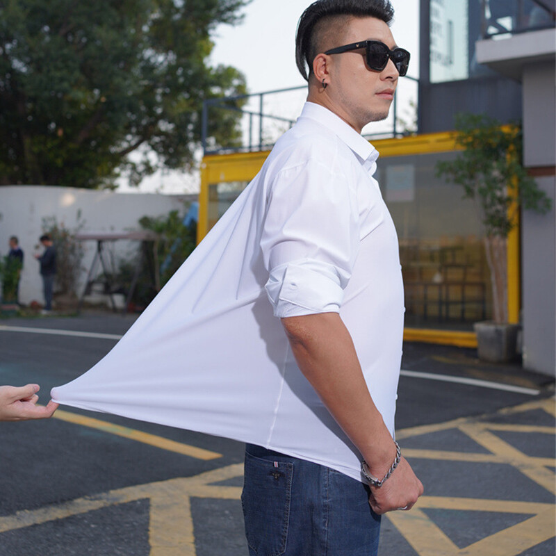 Νέο, υψηλής ελαστικότητας, μη σιδερένιο ανδρικό πουκάμισο μακρυμάνικο κορυφαίας ποιότητας λεπτό μονόχρωμο επίσημο φόρεμα πολυτελείας