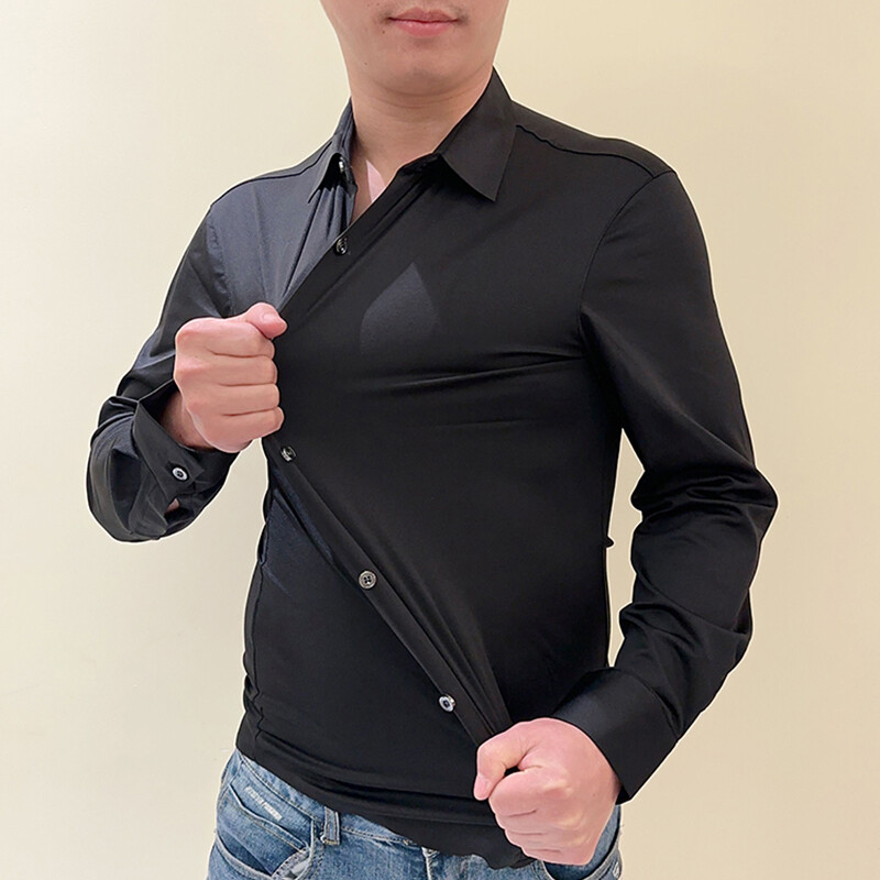 Νέο, υψηλής ελαστικότητας, μη σιδερένιο ανδρικό πουκάμισο μακρυμάνικο κορυφαίας ποιότητας λεπτό μονόχρωμο επίσημο φόρεμα πολυτελείας