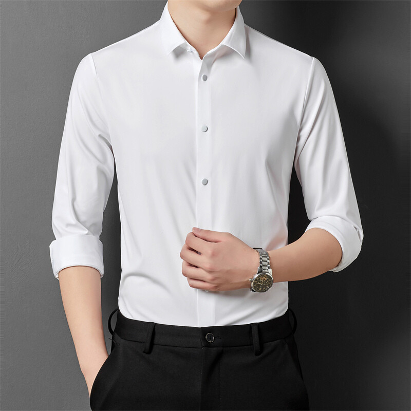 Νέο, υψηλής ελαστικότητας, μη σιδερένιο ανδρικό πουκάμισο μακρυμάνικο κορυφαίας ποιότητας λεπτό μονόχρωμο επίσημο φόρεμα πολυτελείας