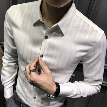 2024 Елегантна мода Harajuku Slim Fit Ropa Hombre Свободна ежедневна универсална риза с копчета с остра яка и щампа с дълъг ръкав Blusa