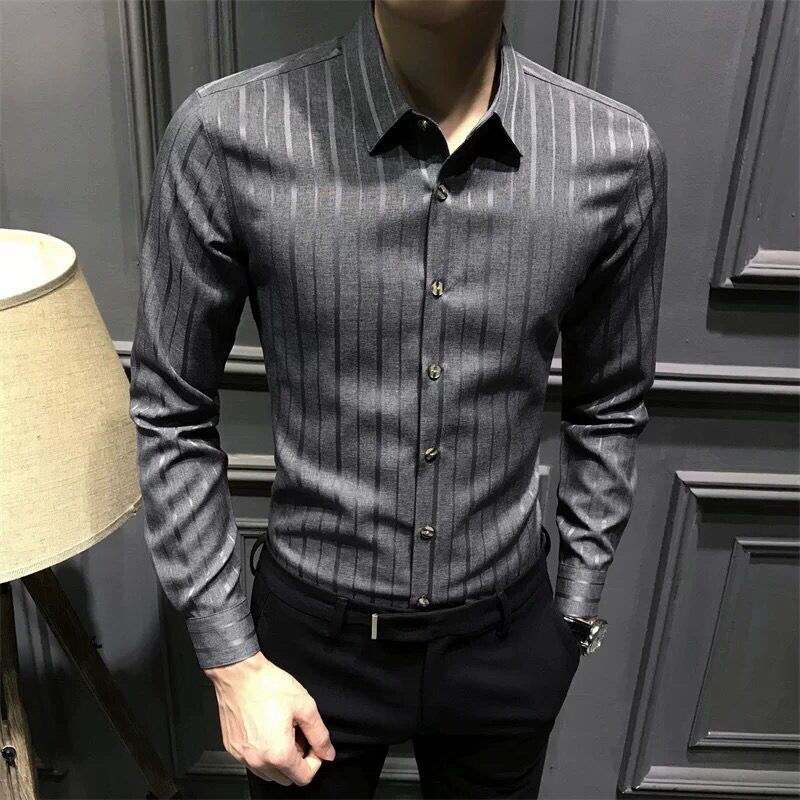 2024 Elegant Fashion Harajuku Slim Fit Ropa Hombre Loose Casual All Match särk terava kaelusega nööbiga trükitud pikkade varrukatega Blusa
