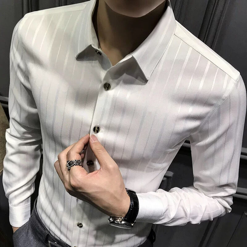2024 Elegant Fashion Harajuku Slim Fit Ropa Hombre Loose Casual All Match särk terava kaelusega nööbiga trükitud pikkade varrukatega Blusa